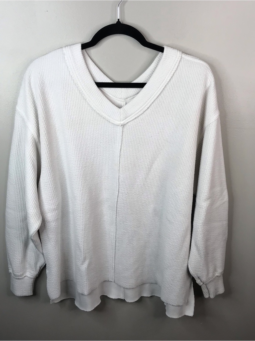 aerie White V-Neck Waffle Knit Sweatshirt Sz Small
